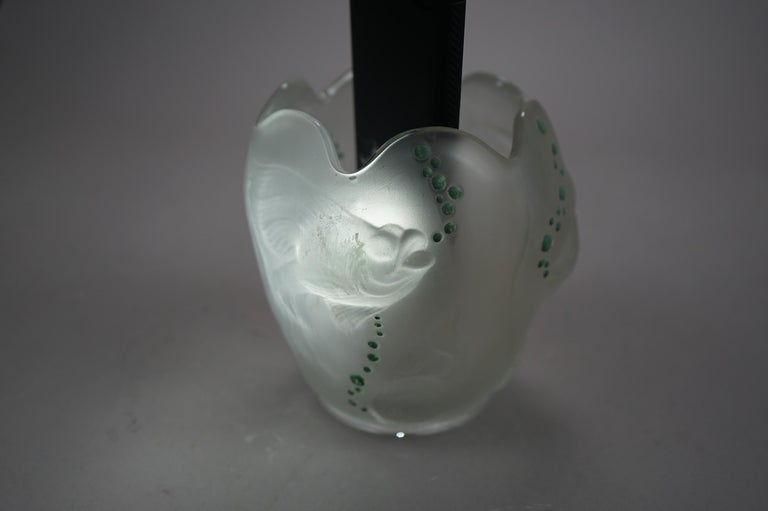 Lalique School Embossed & Enameled Fish Vase 20th C