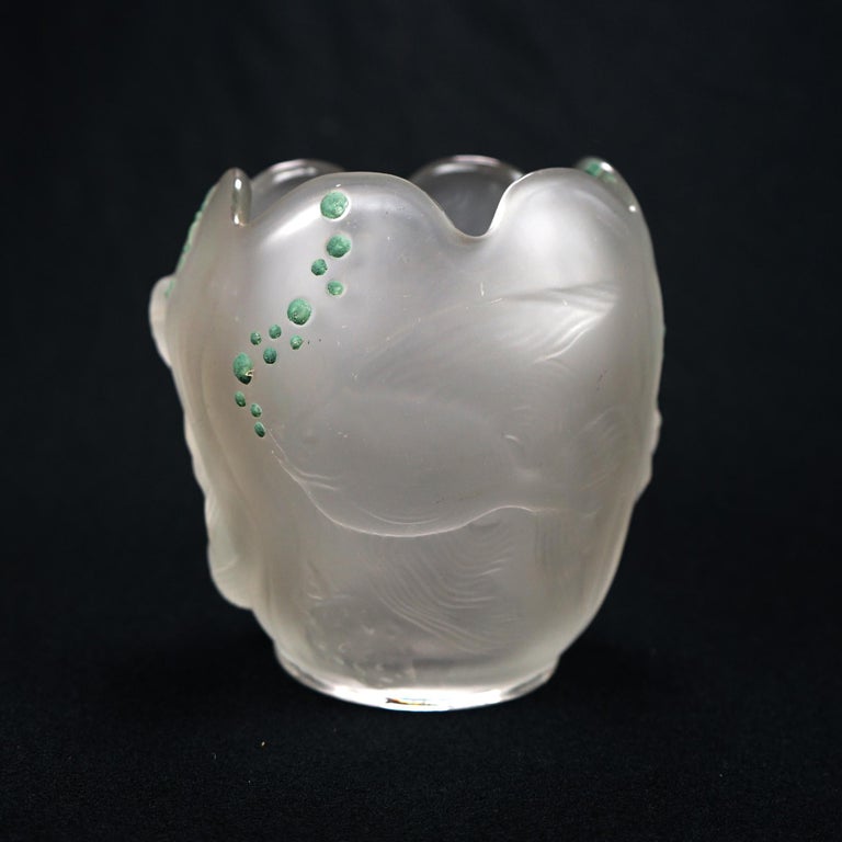 Lalique School Embossed & Enameled Fish Vase 20th C
