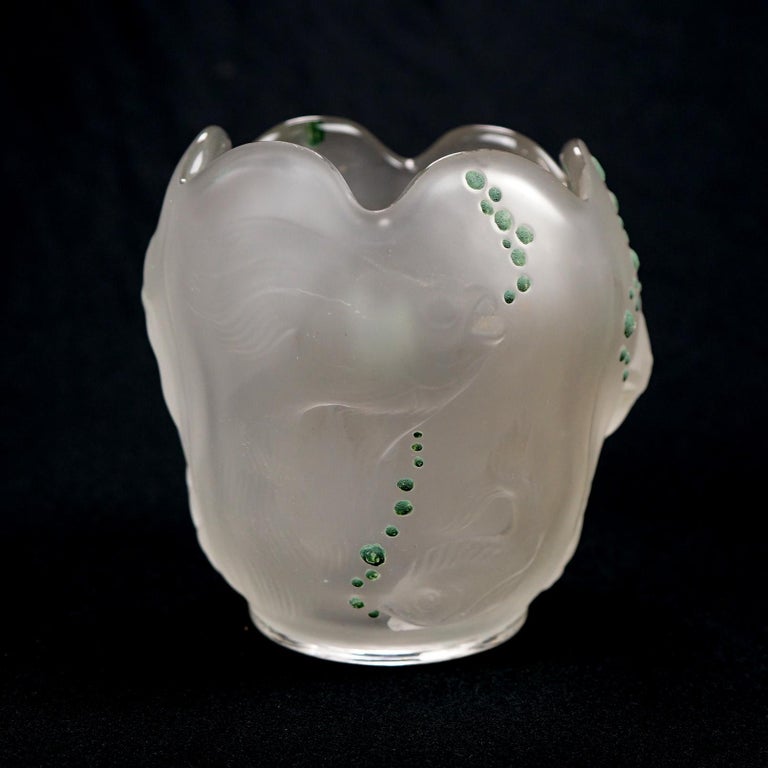 Lalique School Embossed & Enameled Fish Vase 20th C