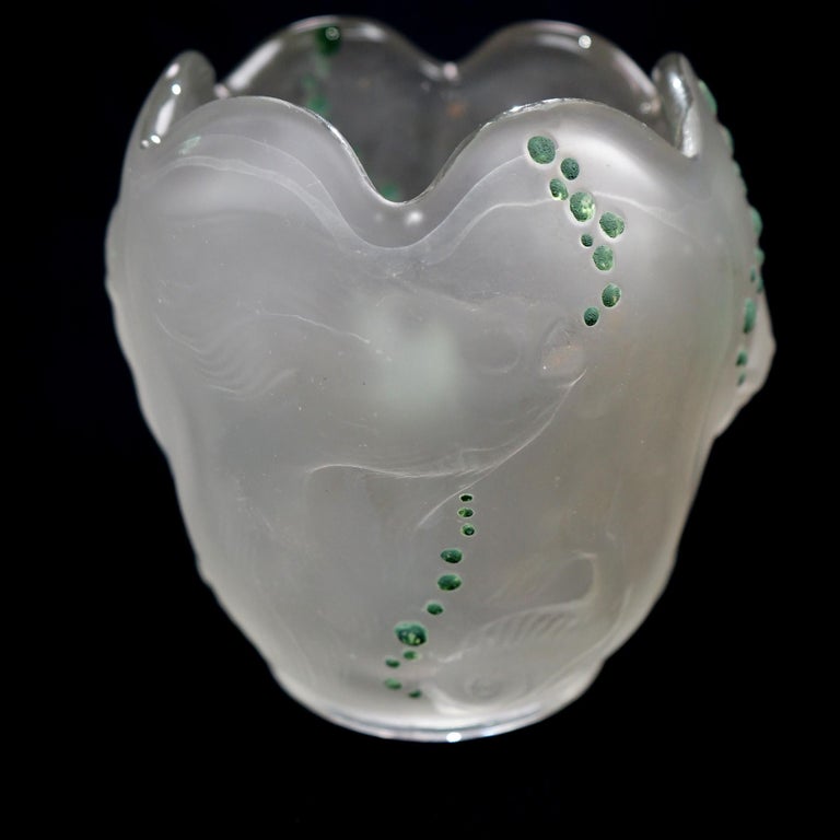 Lalique School Embossed & Enameled Fish Vase 20th C