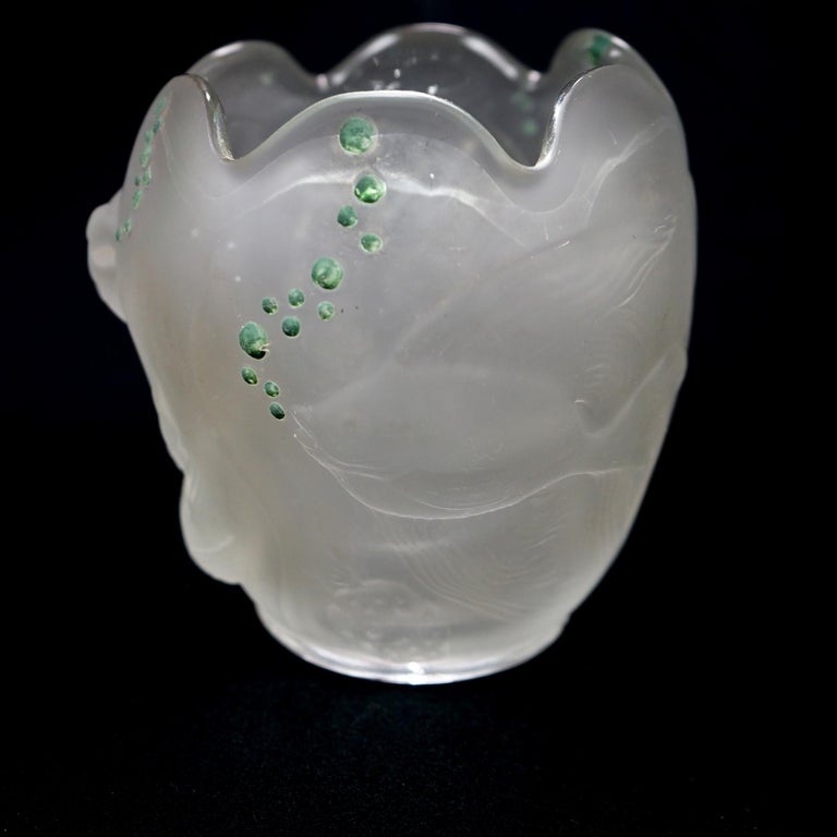 Lalique School Embossed & Enameled Fish Vase 20th C