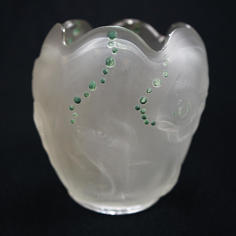 Lalique School Embossed & Enameled Fish Vase 20th C