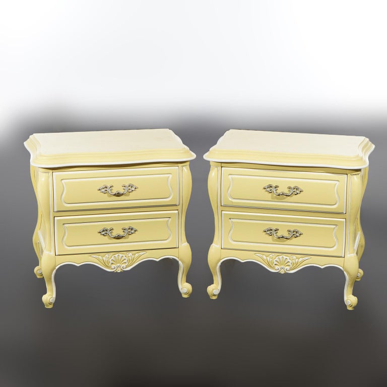 Pair French Provincial Style Hickory Two-Drawer Bombe End Stands 20thC