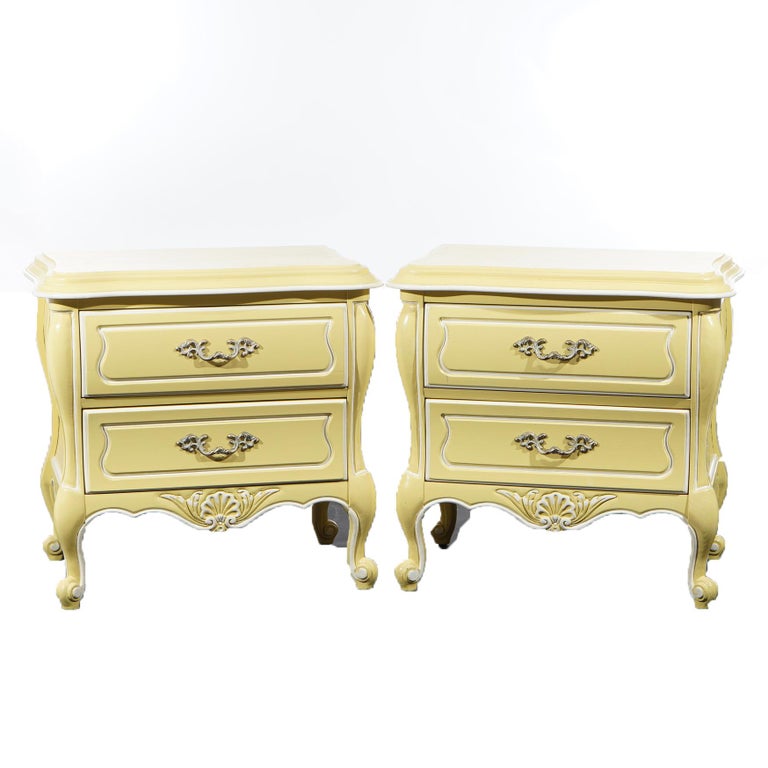 Pair French Provincial Style Hickory Two-Drawer Bombe End Stands 20thC