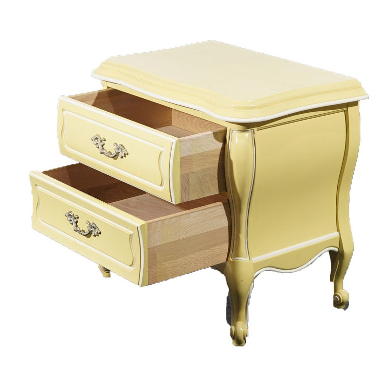 Pair French Provincial Style Hickory Two-Drawer Bombe End Stands 20thC