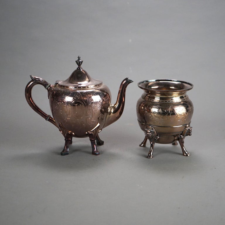 Two Piece Antique Silver Plated Footed & Figural Tea Set C1890