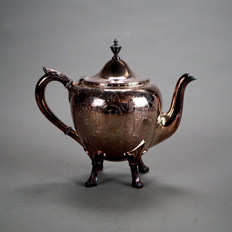 Two Piece Antique Silver Plated Footed & Figural Tea Set C1890