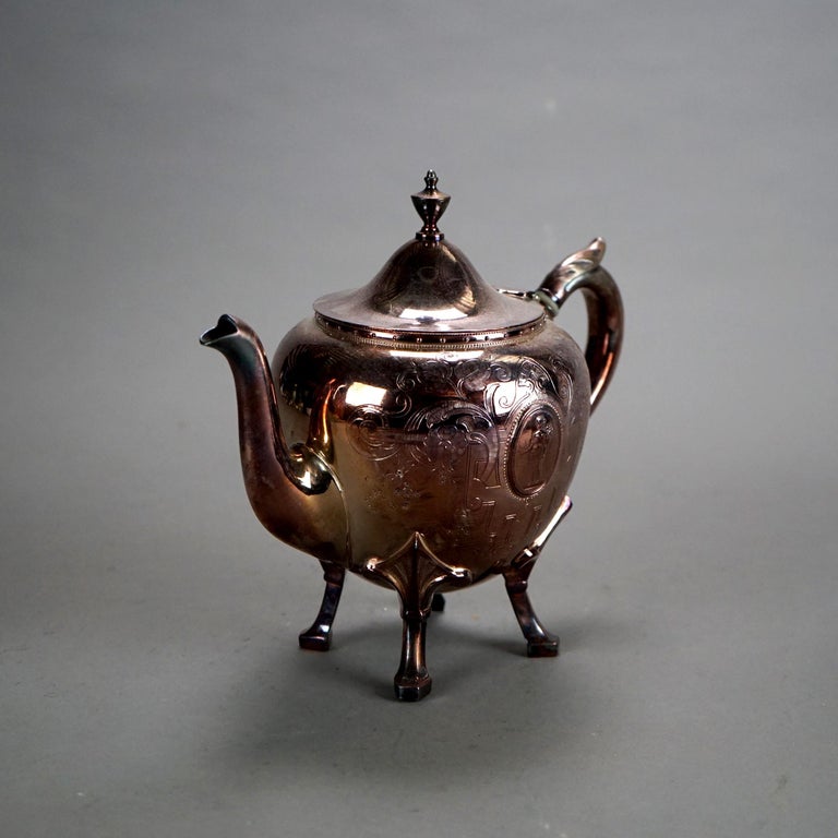 Two Piece Antique Silver Plated Footed & Figural Tea Set C1890
