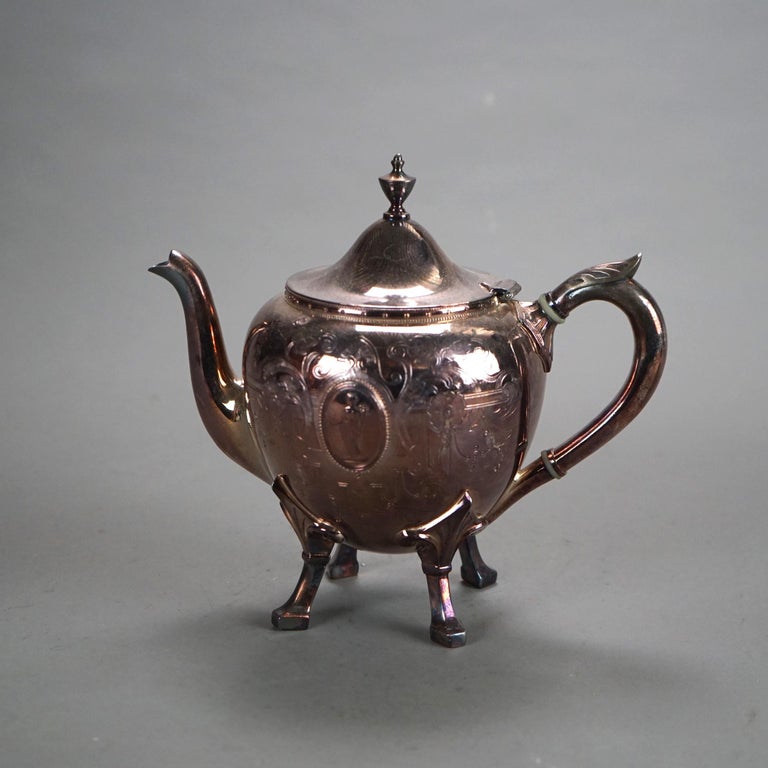 Two Piece Antique Silver Plated Footed & Figural Tea Set C1890