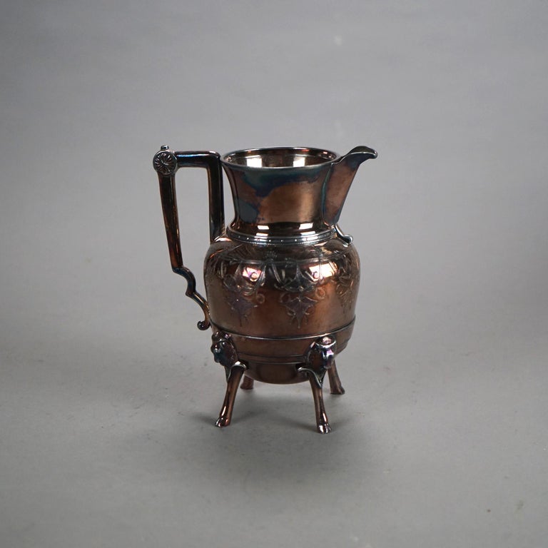 Three Piece Antique Silver Plated Clawfoot Tea Set C1890