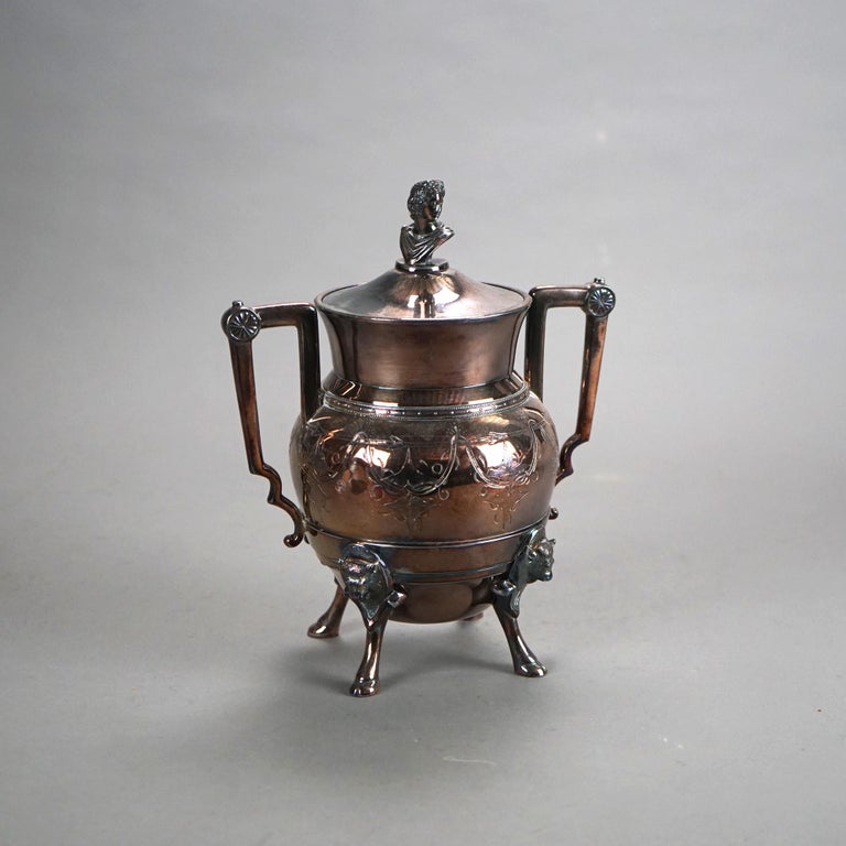 Three Piece Antique Silver Plated Clawfoot Tea Set C1890
