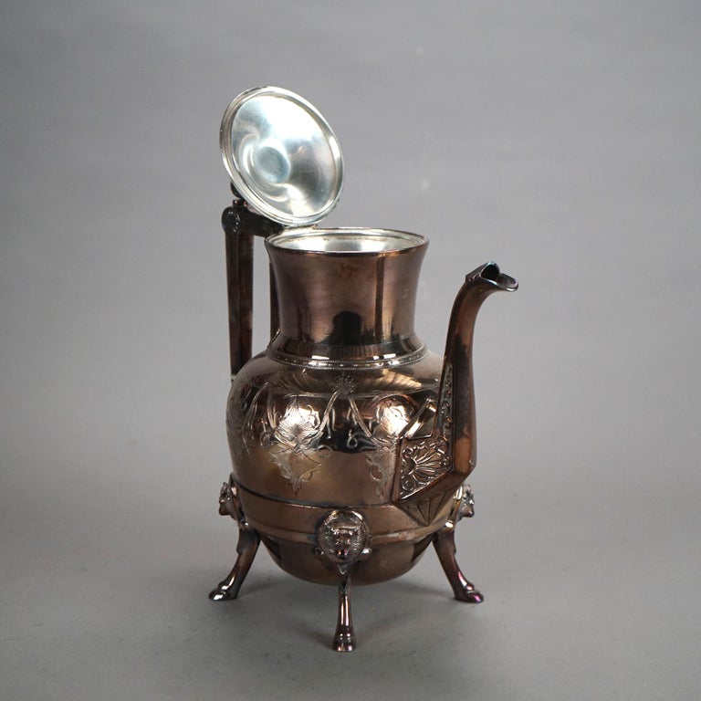 Three Piece Antique Silver Plated Clawfoot Tea Set C1890
