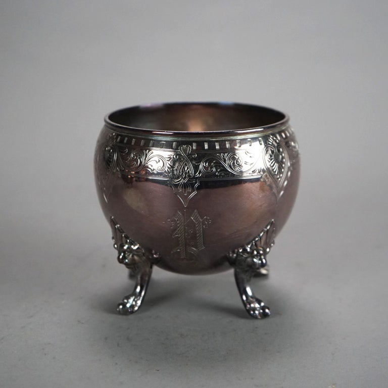 Two Piece Antique Silver Plated Clawfoot Tea Set C1890