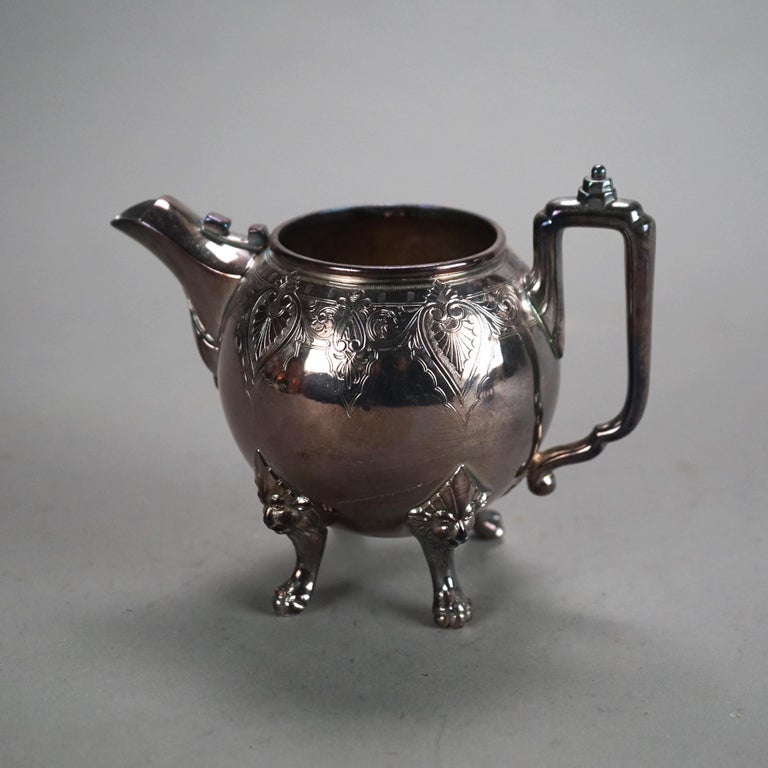 Two Piece Antique Silver Plated Clawfoot Tea Set C1890