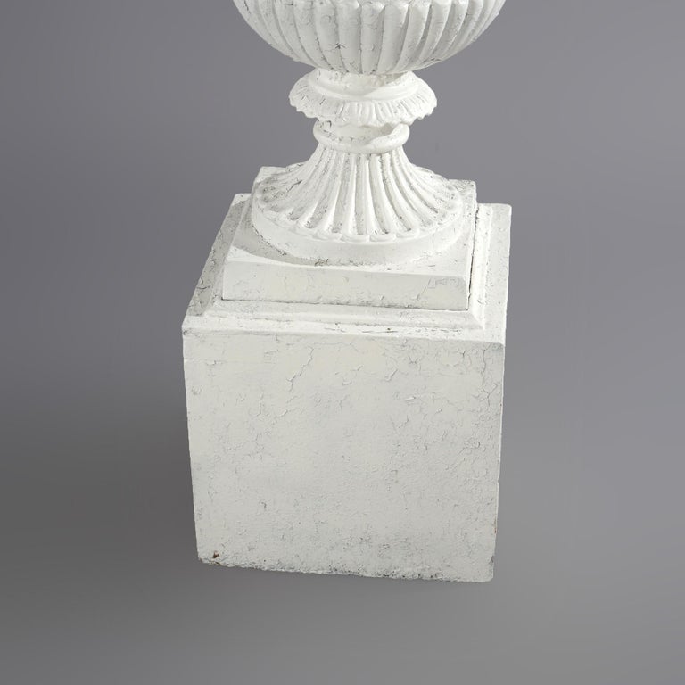 Antique Classical Grecian Form White Painted Cast Iron Garden Urn 20thC