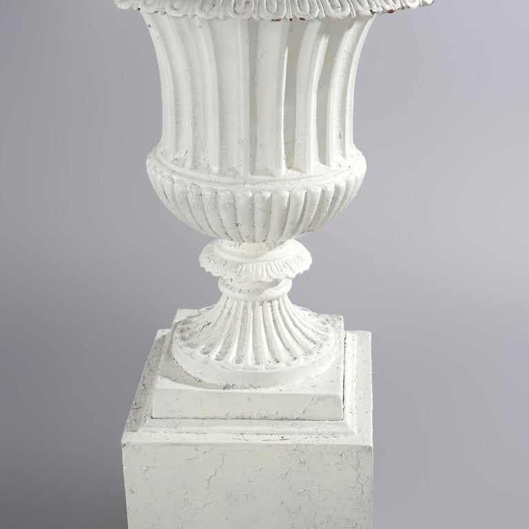 Antique Classical Grecian Form White Painted Cast Iron Garden Urn 20thC