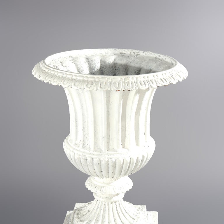 Antique Classical Grecian Form White Painted Cast Iron Garden Urn 20thC
