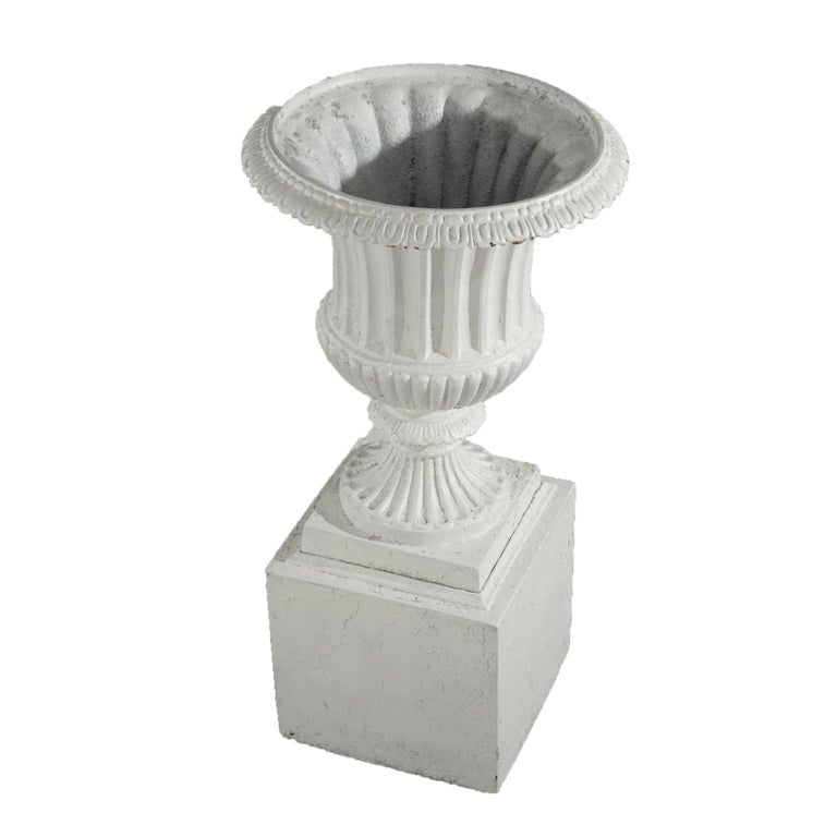 Antique Classical Grecian Form White Painted Cast Iron Garden Urn 20thC