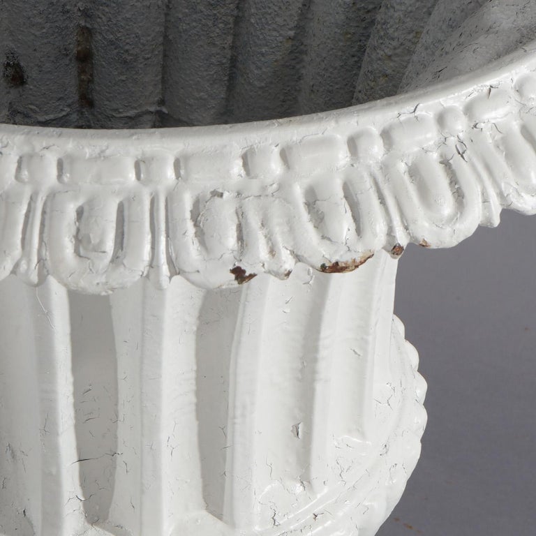Antique Classical Grecian Form White Painted Cast Iron Garden Urn 20thC