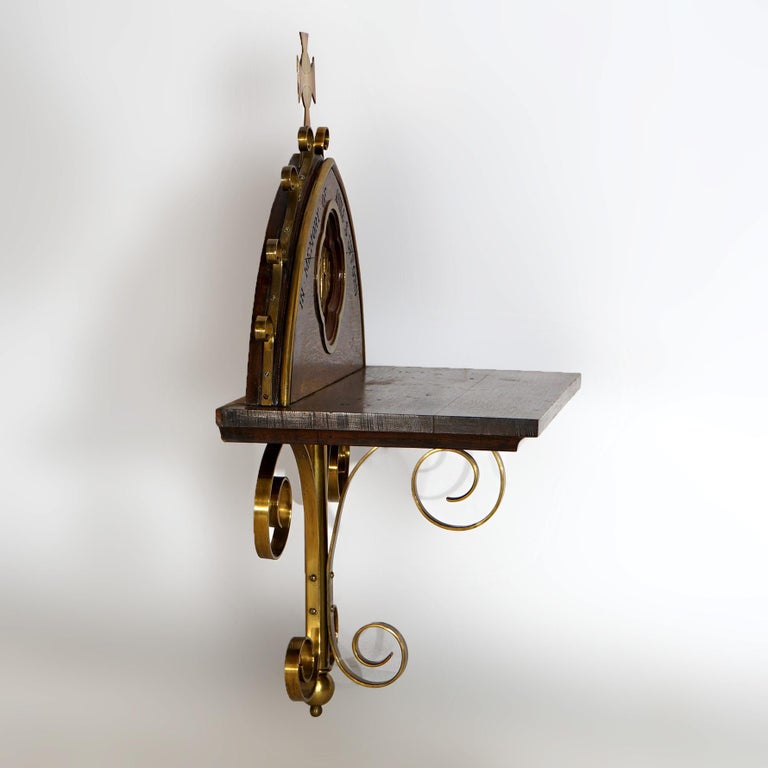 Antique Gothic Oak & Brass Communion Shelf 19thC