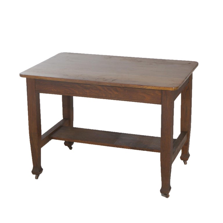 Antique Roycroft Inspired Mission Oak Single Drawer Desk C1920