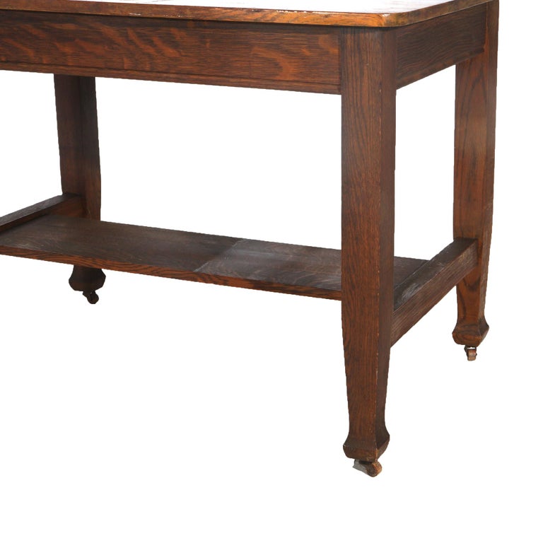 Antique Roycroft Inspired Mission Oak Single Drawer Desk C1920