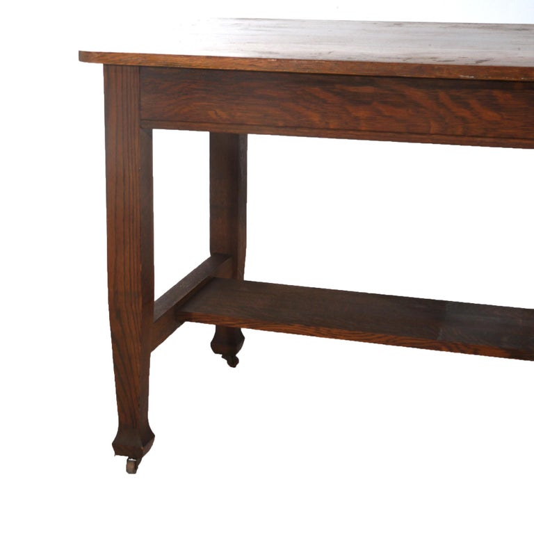 Antique Roycroft Inspired Mission Oak Single Drawer Desk C1920