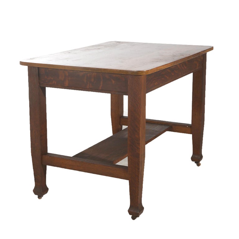 Antique Roycroft Inspired Mission Oak Single Drawer Desk C1920