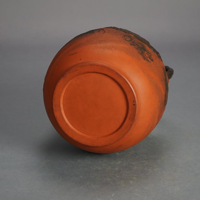 Antique Japanese Carved Relief Terra Cotta Vase C1930