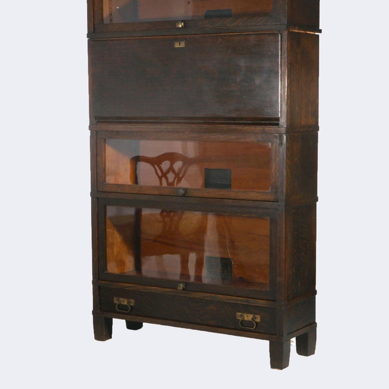 Antique Arts & Crafts Mission Globe Wernicke Oak Five Stack Barrister Secretary