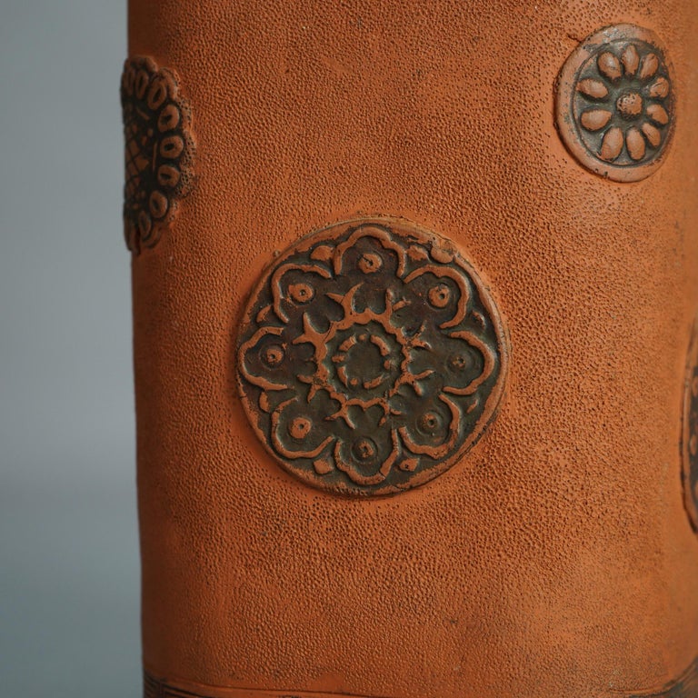 Antique Japanese Terra Cotta Vase with Stylized Floral Elements C1930