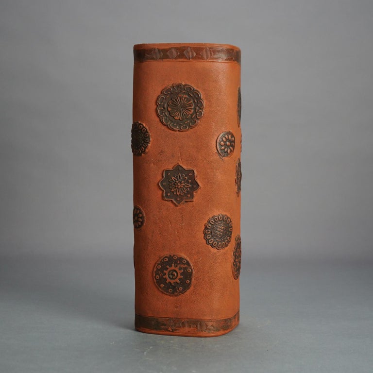 Antique Japanese Terra Cotta Vase with Stylized Floral Elements C1930