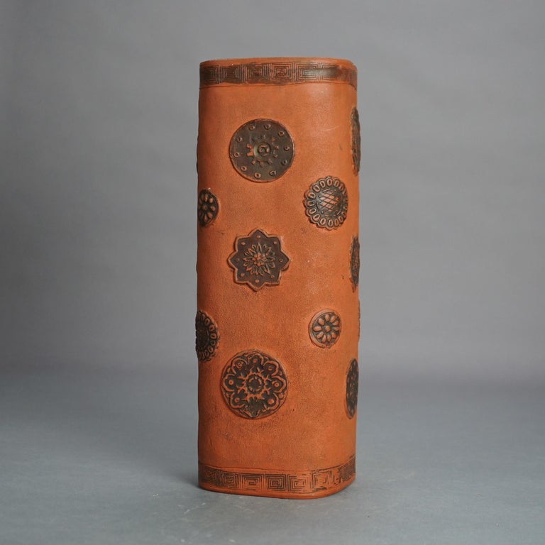 Antique Japanese Terra Cotta Vase with Stylized Floral Elements C1930