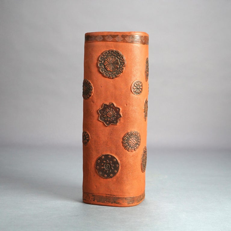 Antique Japanese Terra Cotta Vase with Stylized Floral Elements C1930