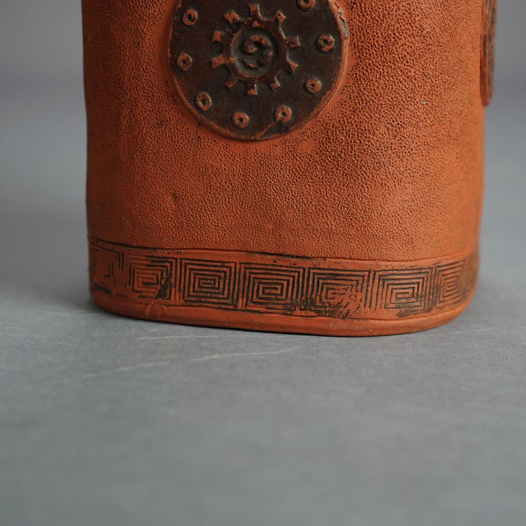 Antique Japanese Terra Cotta Vase with Stylized Floral Elements C1930