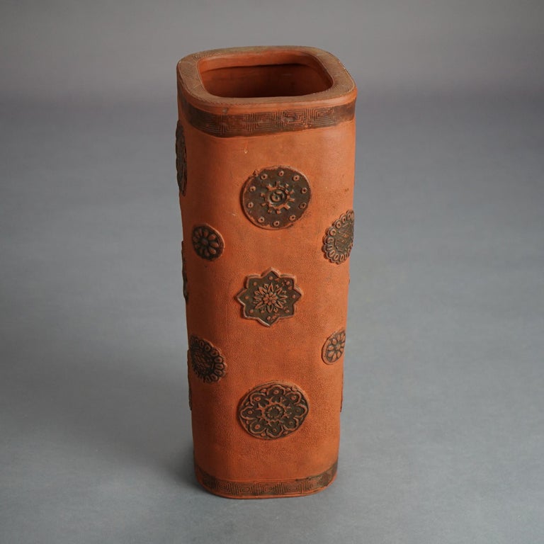 Antique Japanese Terra Cotta Vase with Stylized Floral Elements C1930