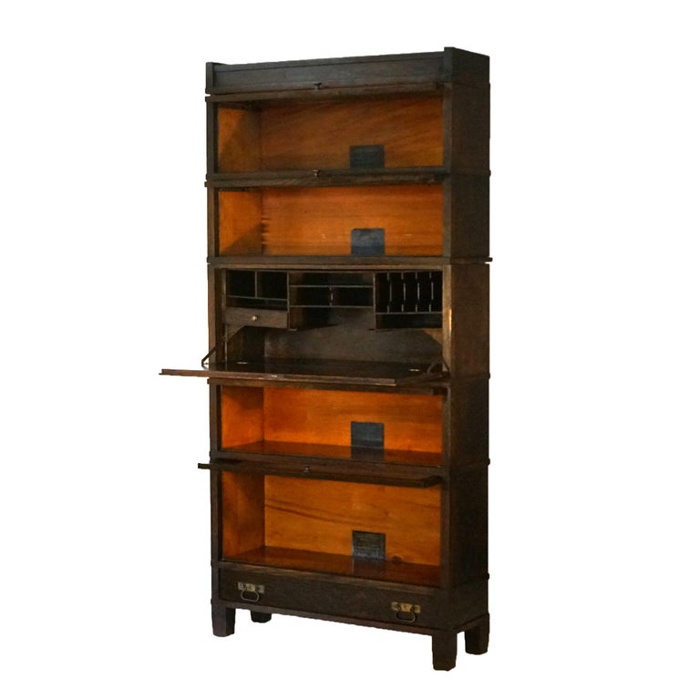 Antique Arts & Crafts Mission Globe Wernicke Oak Five Stack Barrister Secretary