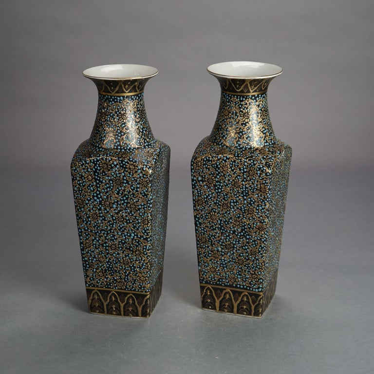 Pair of Tall Chinese Gilt Floral Decorated Porcelain Vases, Stamped, 20thC