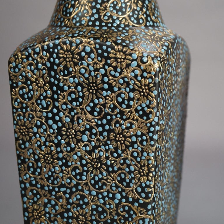 Pair of Tall Chinese Gilt Floral Decorated Porcelain Vases, Stamped, 20thC