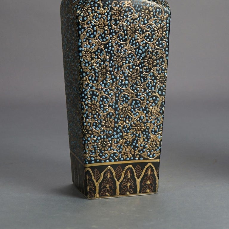 Pair of Tall Chinese Gilt Floral Decorated Porcelain Vases, Stamped, 20thC