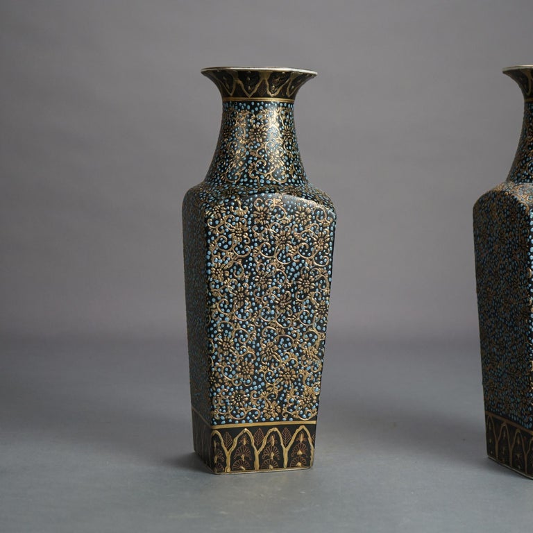 Pair of Tall Chinese Gilt Floral Decorated Porcelain Vases, Stamped, 20thC
