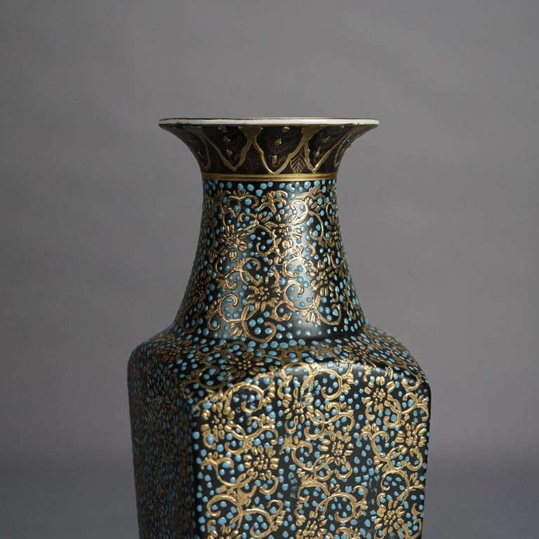 Pair of Tall Chinese Gilt Floral Decorated Porcelain Vases, Stamped, 20thC