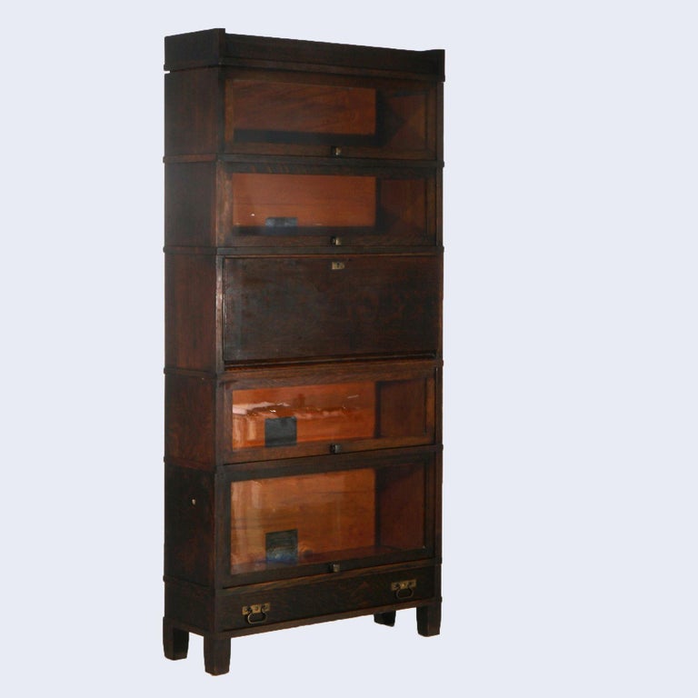 Antique Arts & Crafts Mission Globe Wernicke Oak Five Stack Barrister Secretary