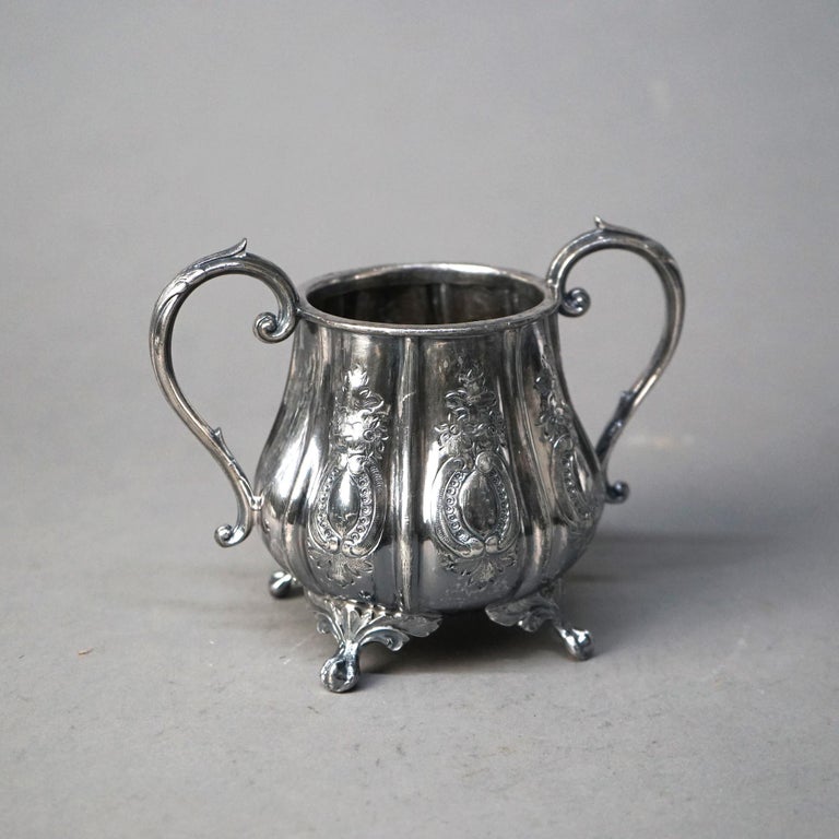 Two Piece Antique Silver Plated Clawfoot Tea Set C1890