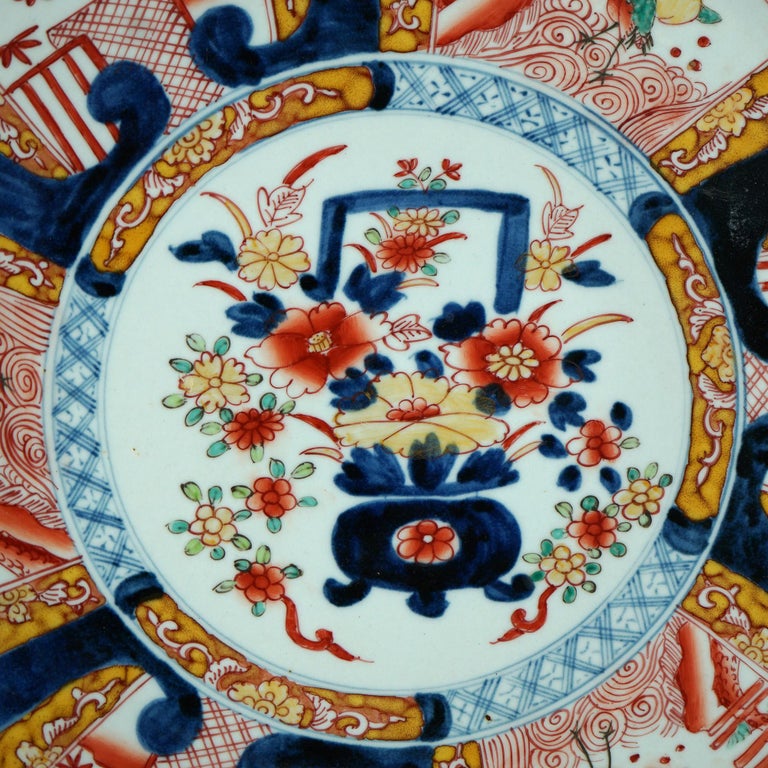 Japanese Imari Enameled Porcelain Charger With Garden Elements & Birds 20thC