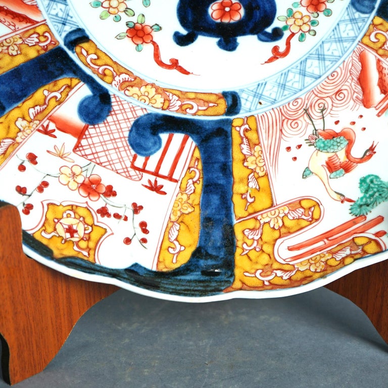 Japanese Imari Enameled Porcelain Charger With Garden Elements & Birds 20thC