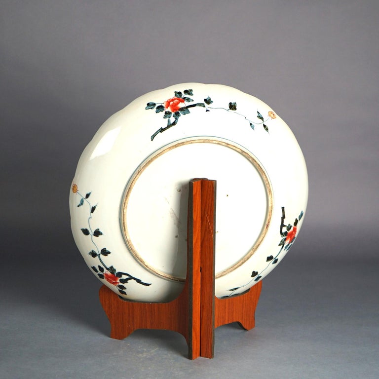 Japanese Imari Enameled Porcelain Charger With Garden Elements & Birds 20thC