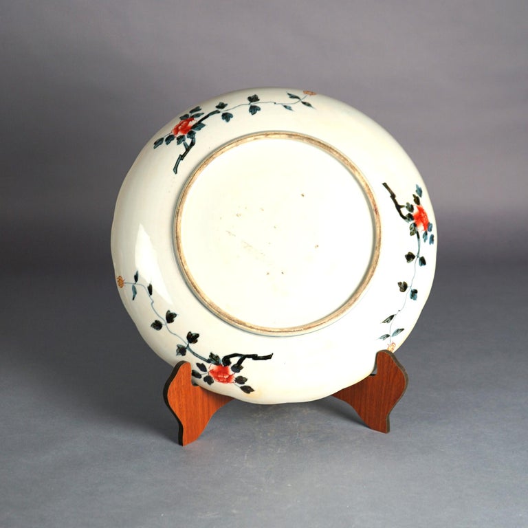 Japanese Imari Enameled Porcelain Charger With Garden Elements & Birds 20thC