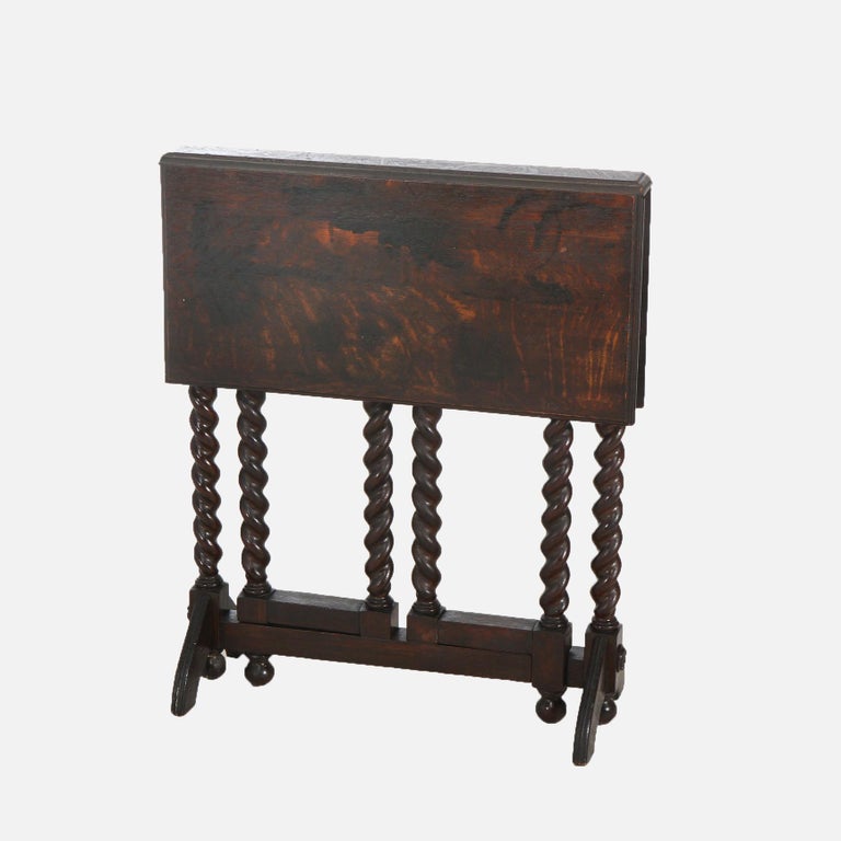 Elizabethan Oak Napkin Folding & Gate Leg Table with Rope Twist Legs C1900