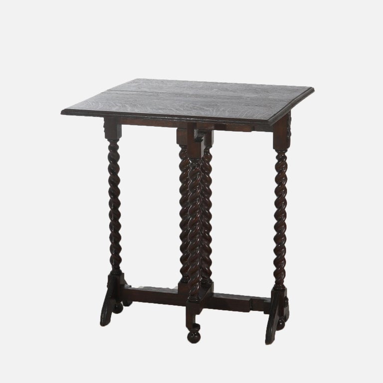 Elizabethan Oak Napkin Folding & Gate Leg Table with Rope Twist Legs C1900